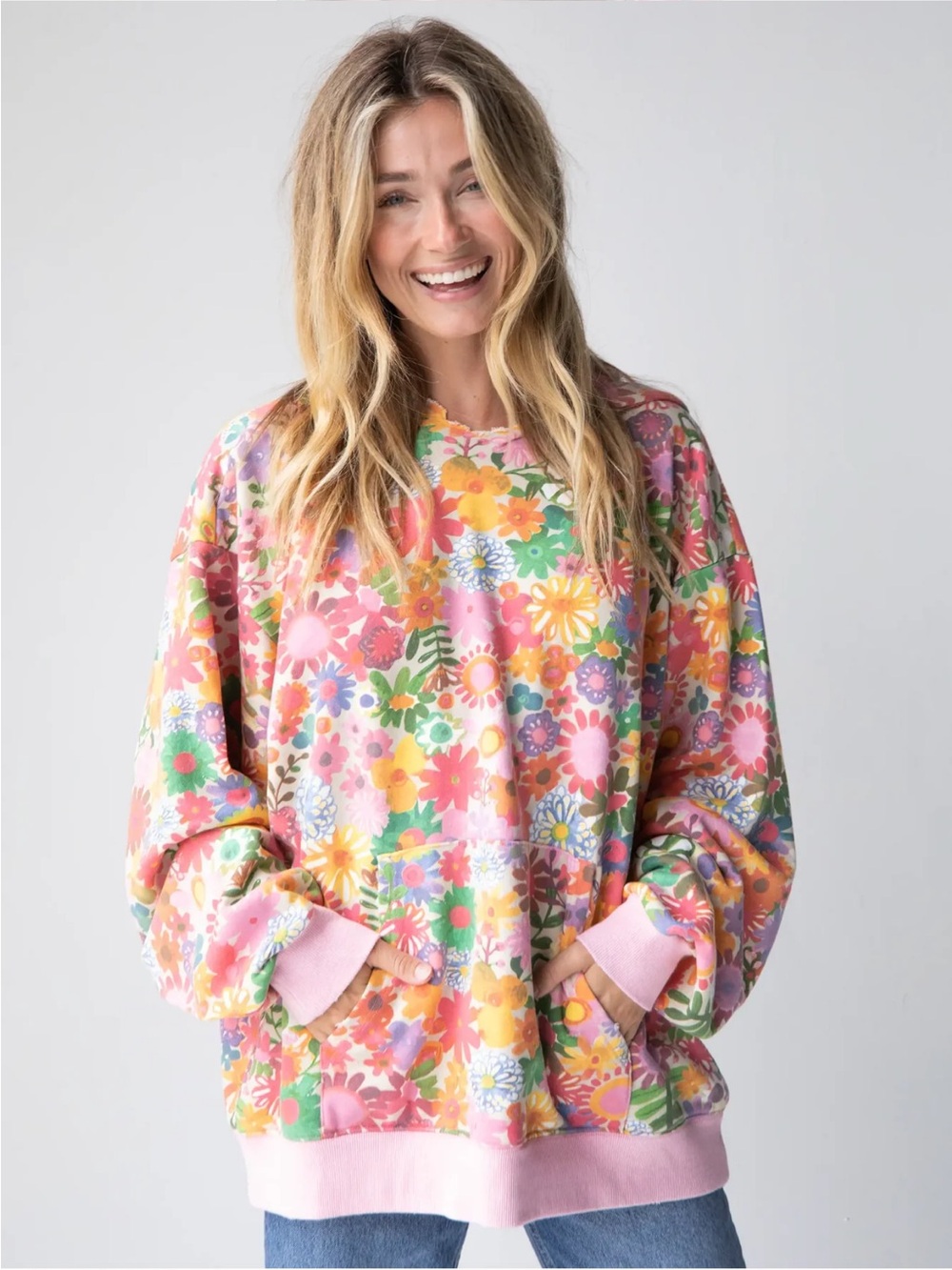 Natural Life Printed Hoodie Floral Cotton Oversized Preppy Boho